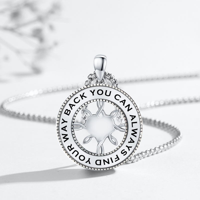 Sterling Silver Heart Crystal Compass Pendant Necklace-3