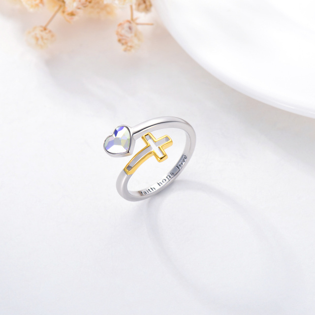 Offener Ring aus Sterlingsilber mit Herz- und Kristallkreuz-3