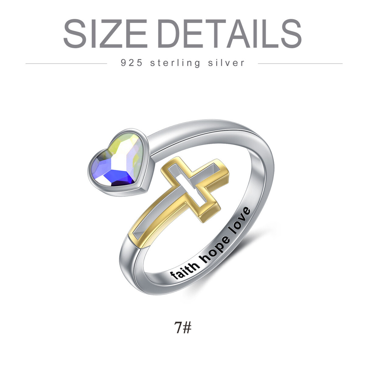 Offener Ring aus Sterlingsilber mit Herz- und Kristallkreuz-5