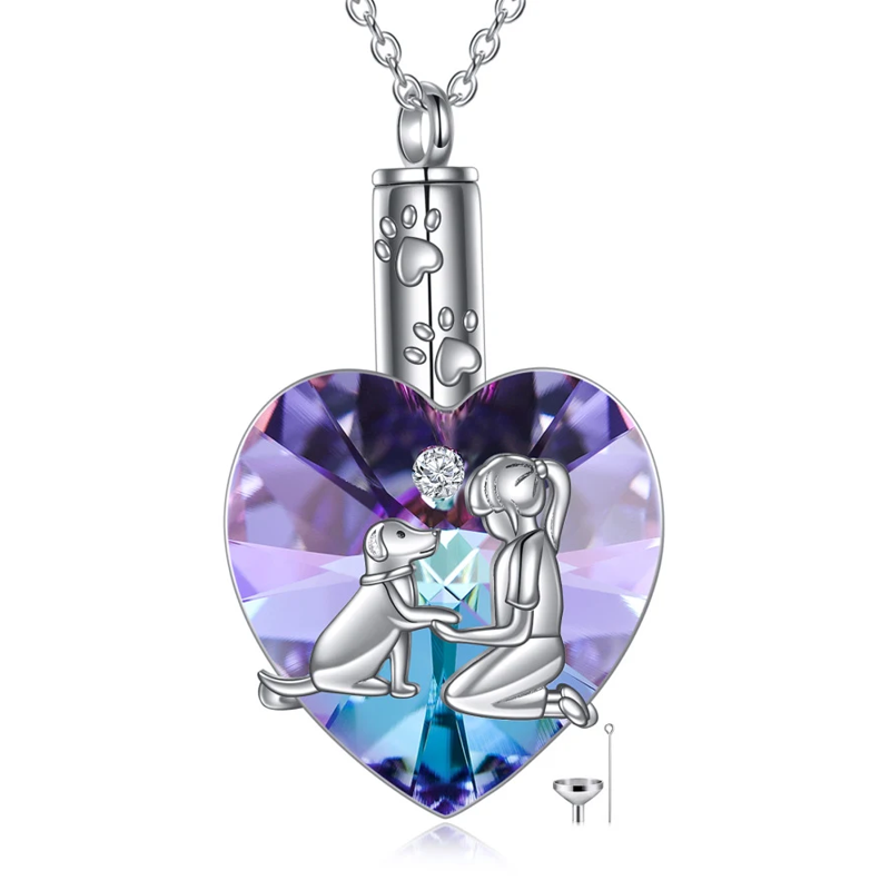 Sterling Silver Heart Crystal Dog & Ivy Heart Urn Necklace for Ashes for Women-11