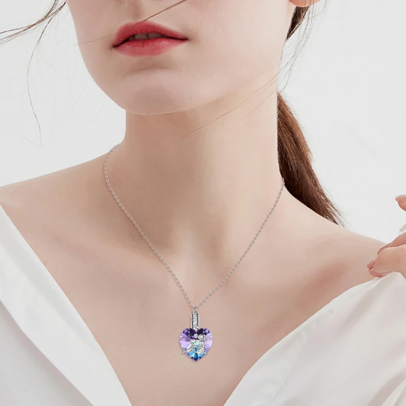 Sterling Silver Heart Crystal Dog & Ivy Heart Urn Necklace for Ashes for Women-2