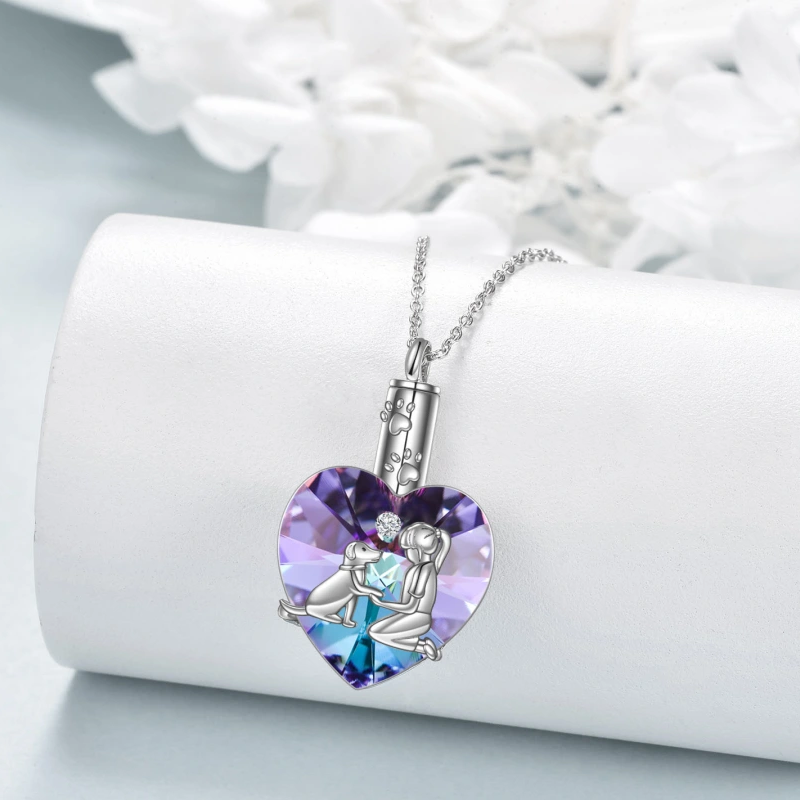 Sterling Silver Heart Crystal Dog & Ivy Heart Urn Necklace for Ashes for Women-3
