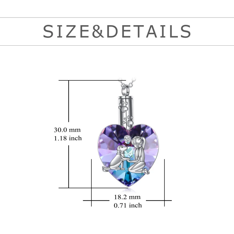 Sterling Silver Heart Crystal Dog & Ivy Heart Urn Necklace for Ashes for Women-5