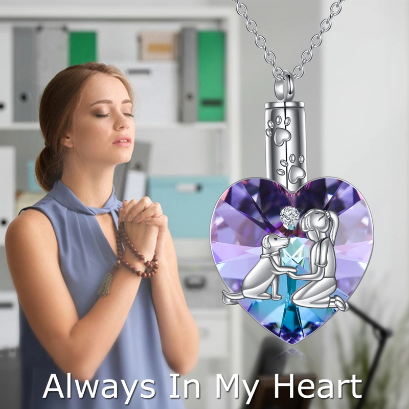 Sterling Silver Heart Crystal Dog & Ivy Heart Urn Necklace for Ashes for Women-6