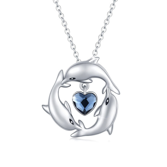 Collana da donna con pendente a forma di delfino in cristallo a cuore in argento sterling