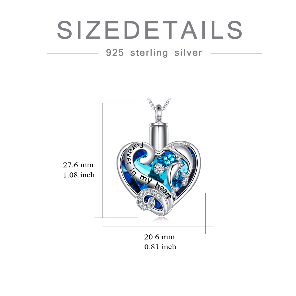 Sterling Silver Crystal Dolphin Heart With Engraved Word Urn Necklace-6