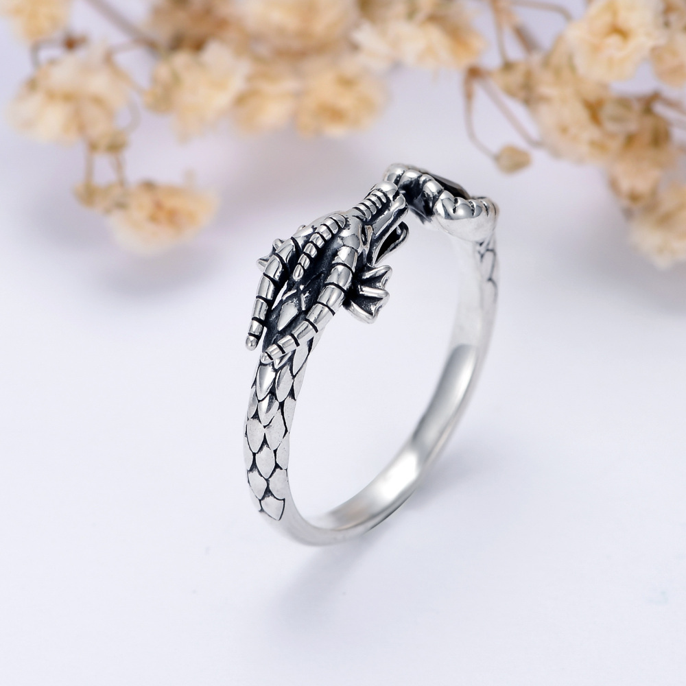 Sterling Silber Herz Kristall Drache offener Ring-6