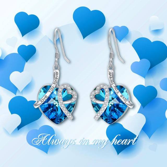 Orecchini a goccia in argento sterling a forma di cuore in cristallo con parola incisa-6