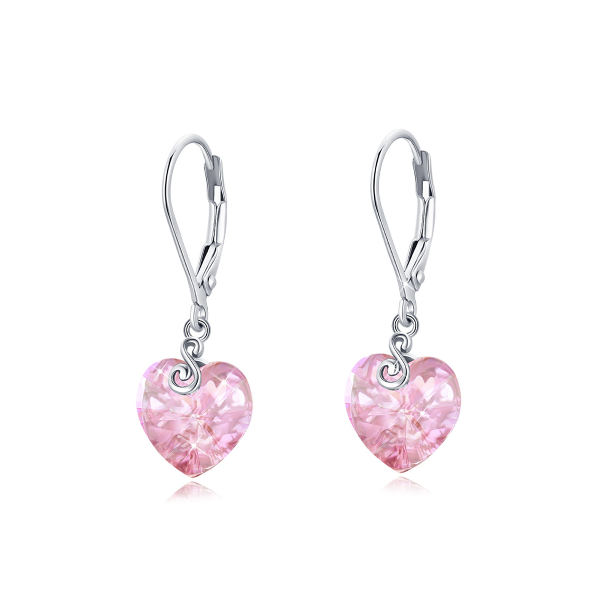 Sterling Silver Heart Crystal Drop Earrings For Women-1