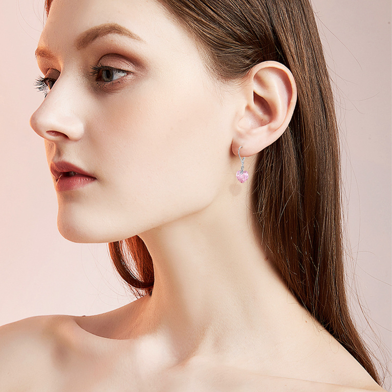 Pendientes de plata de ley con forma de corazón de cristal para mujer-2