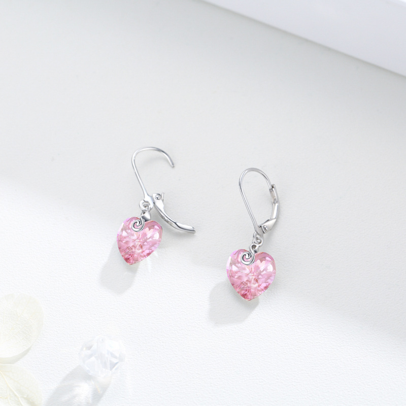 Pendientes de plata de ley con forma de corazón de cristal para mujer-3