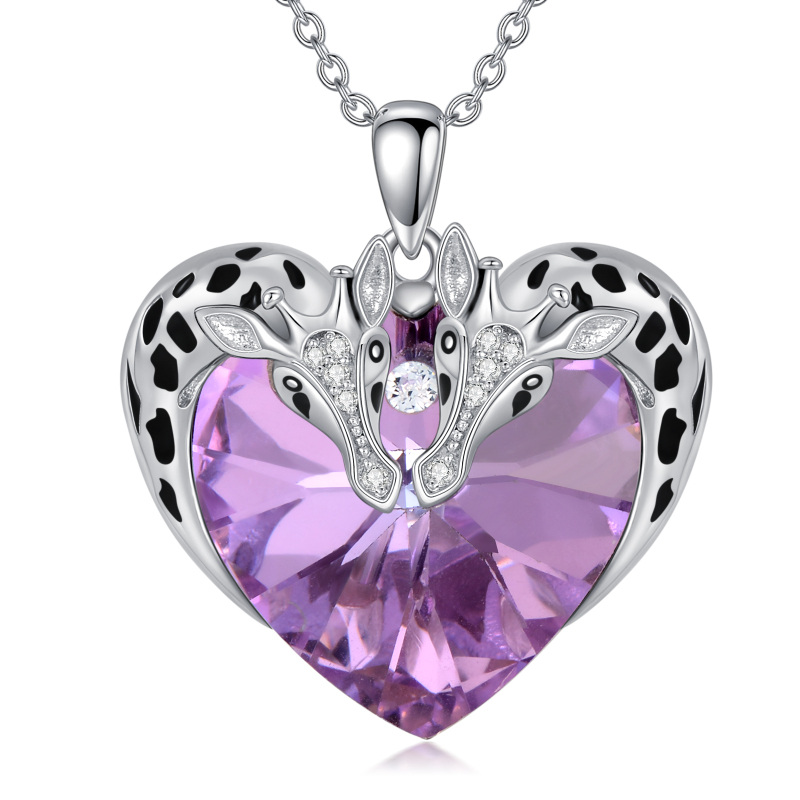 Sterling Silver Heart Crystal Giraffe Pendant Necklace-9