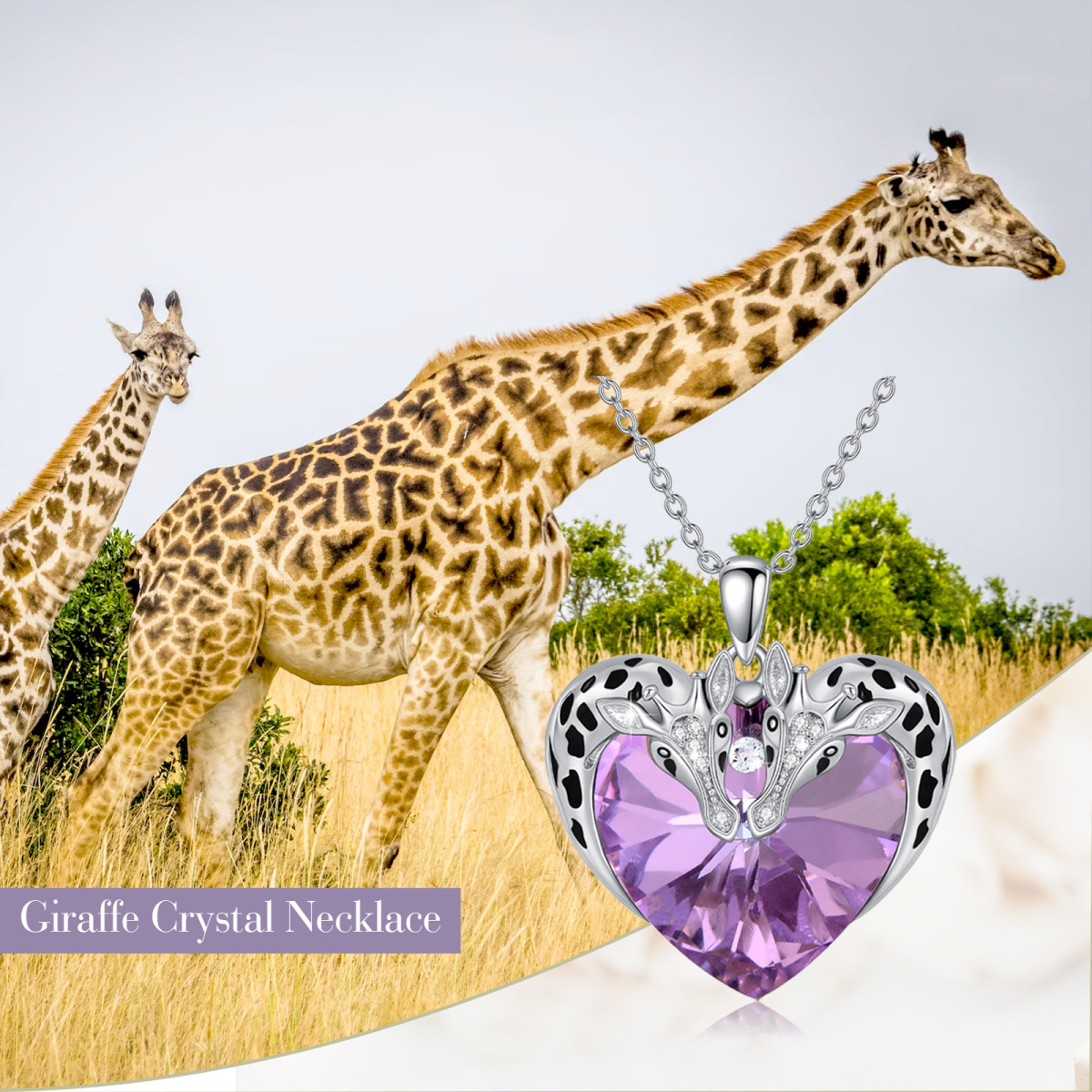 Sterling Silver Heart Crystal Giraffe Pendant Necklace-5