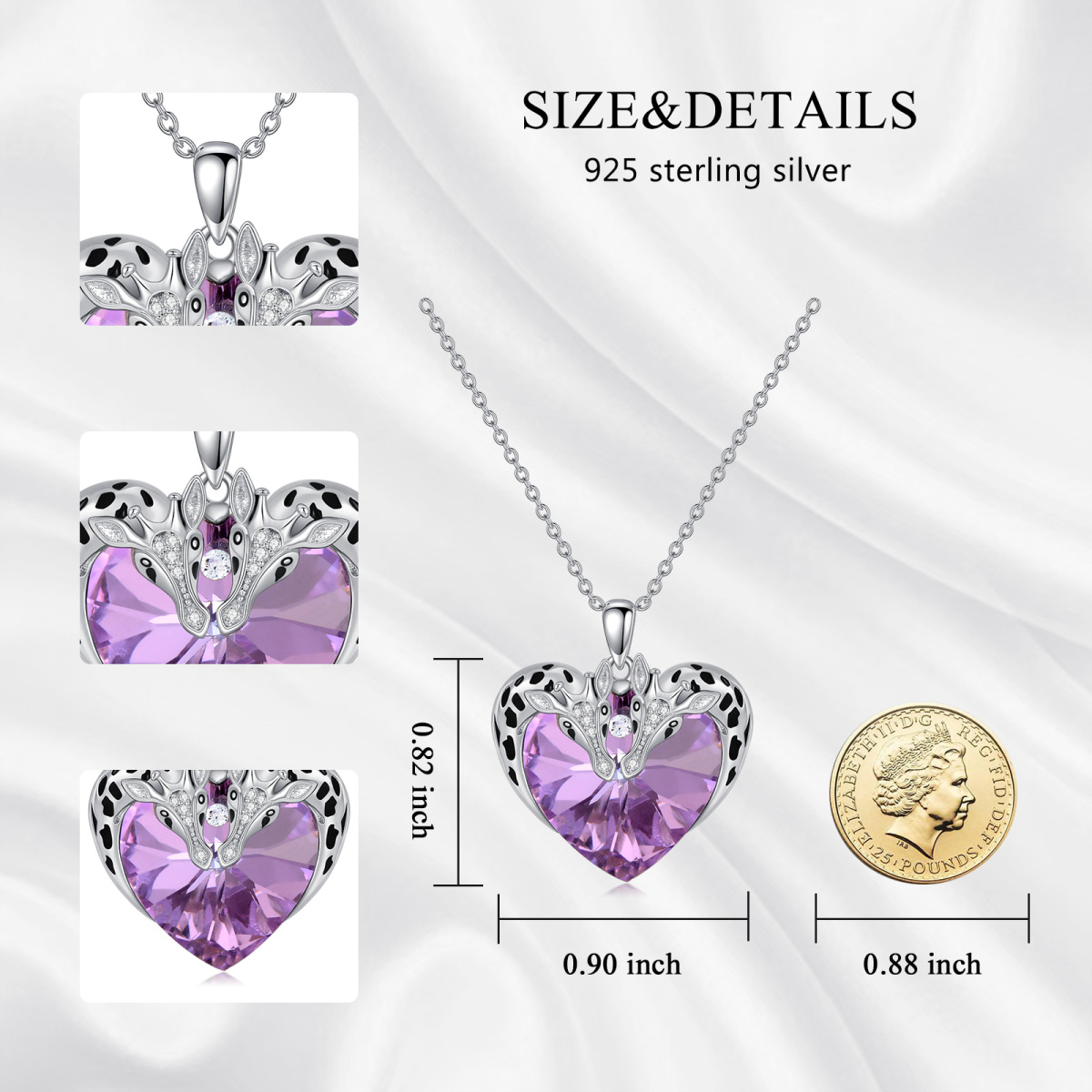 Sterling Silver Heart Crystal Giraffe Pendant Necklace-6