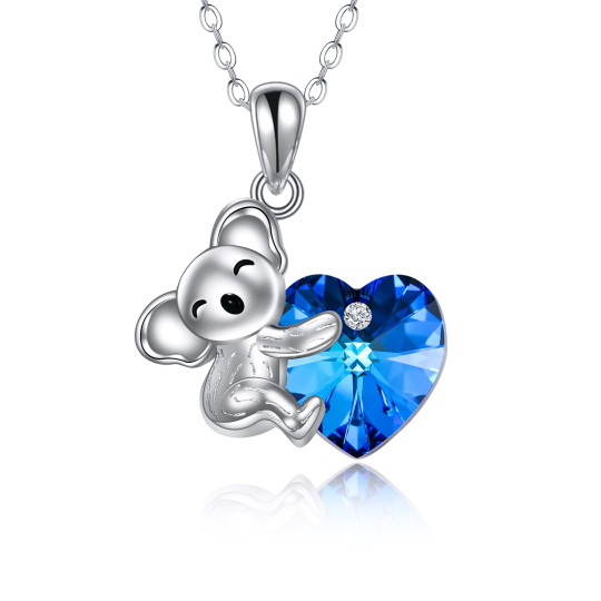 Collana con ciondolo Koala in argento sterling con cuore e cristallo