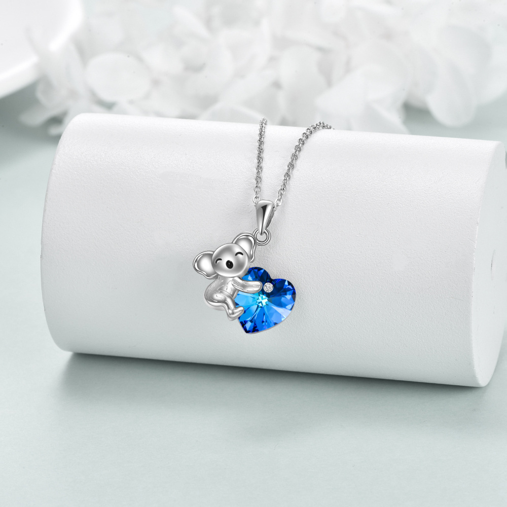 Sterling Silver Heart Crystal Koala Pendant Necklace-3