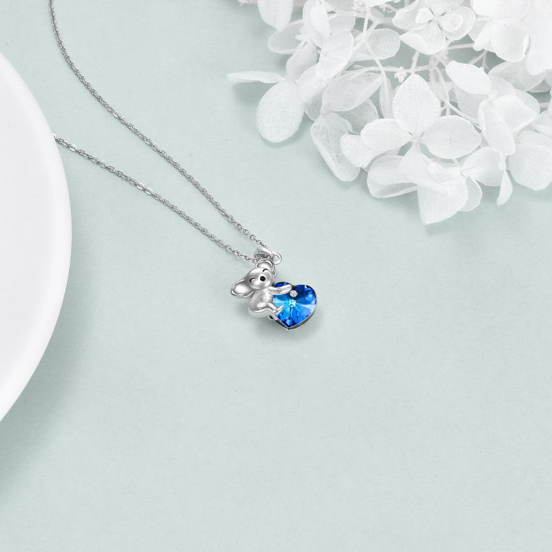 Colar com pendente Koala em prata de lei com coração de cristal-4