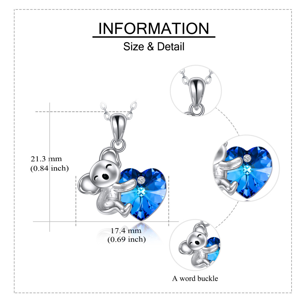 Sterling Silver Heart Crystal Koala Pendant Necklace-5