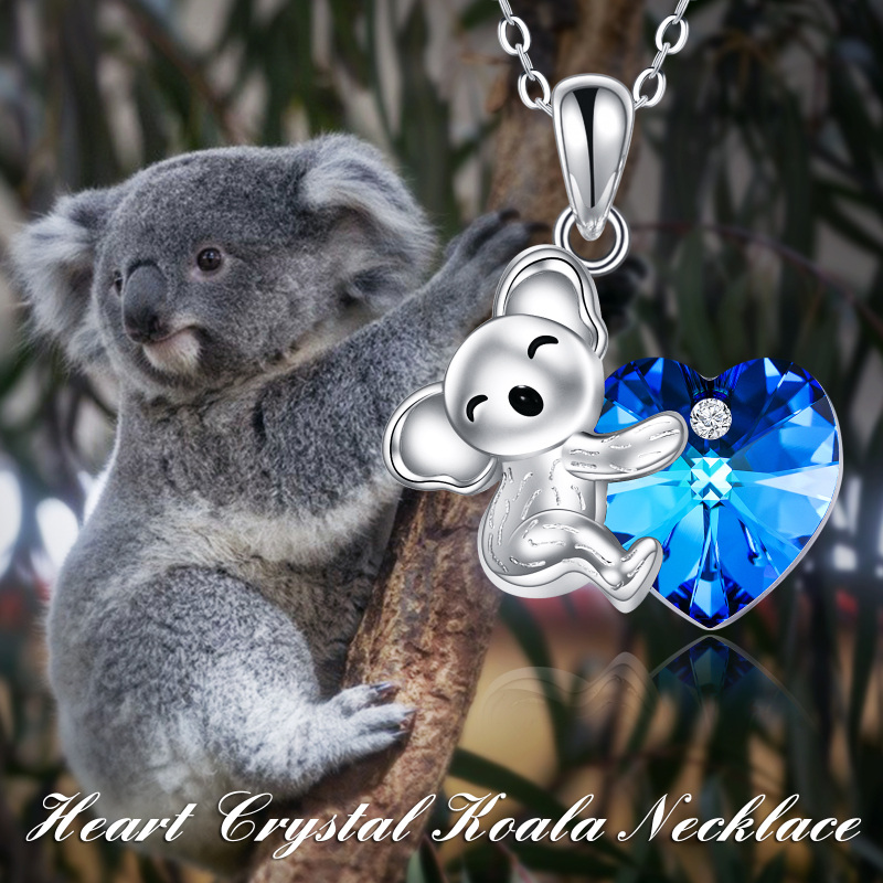 Colar com pendente Koala em prata de lei com coração de cristal-6