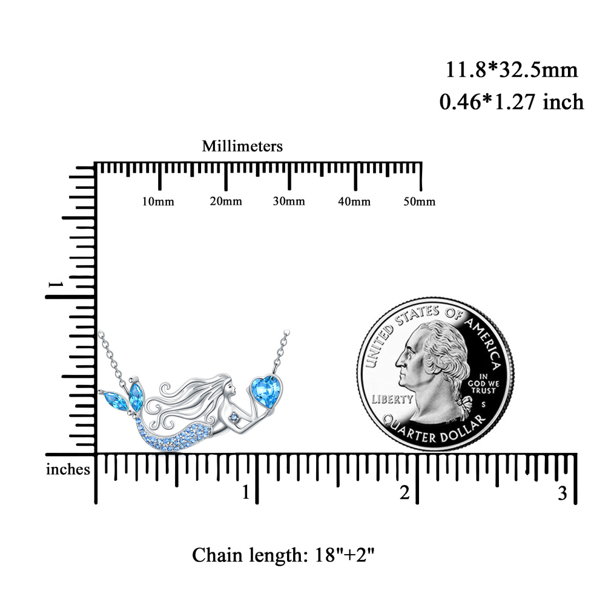 Sterling Silber Herz Kristall Meerjungfrau Anhänger Halskette-3