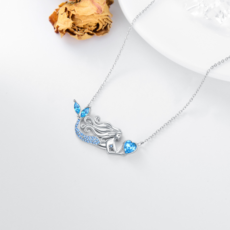Sterling Silver Heart Crystal Mermaid Pendant Necklace-5