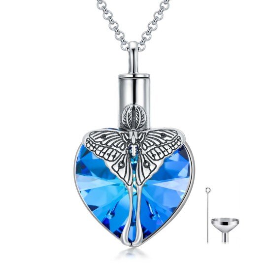 Sterling Silver Heart Crystal Moth Urn Necklace for Ashes