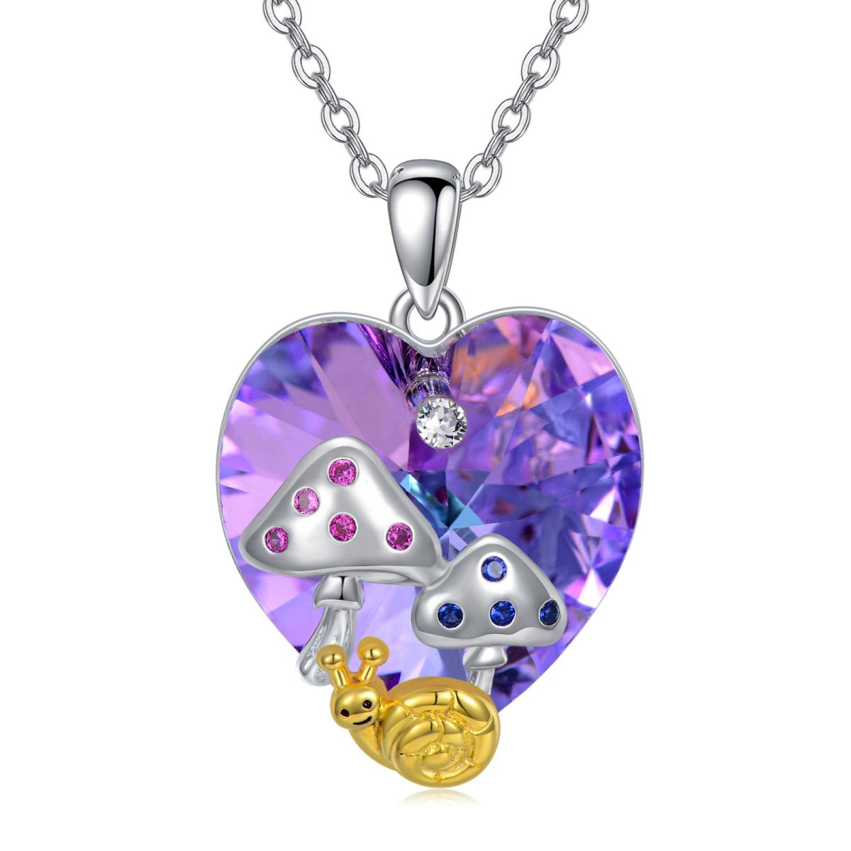 Collier pendentif champignon en cristal de coeur en argent sterling-1