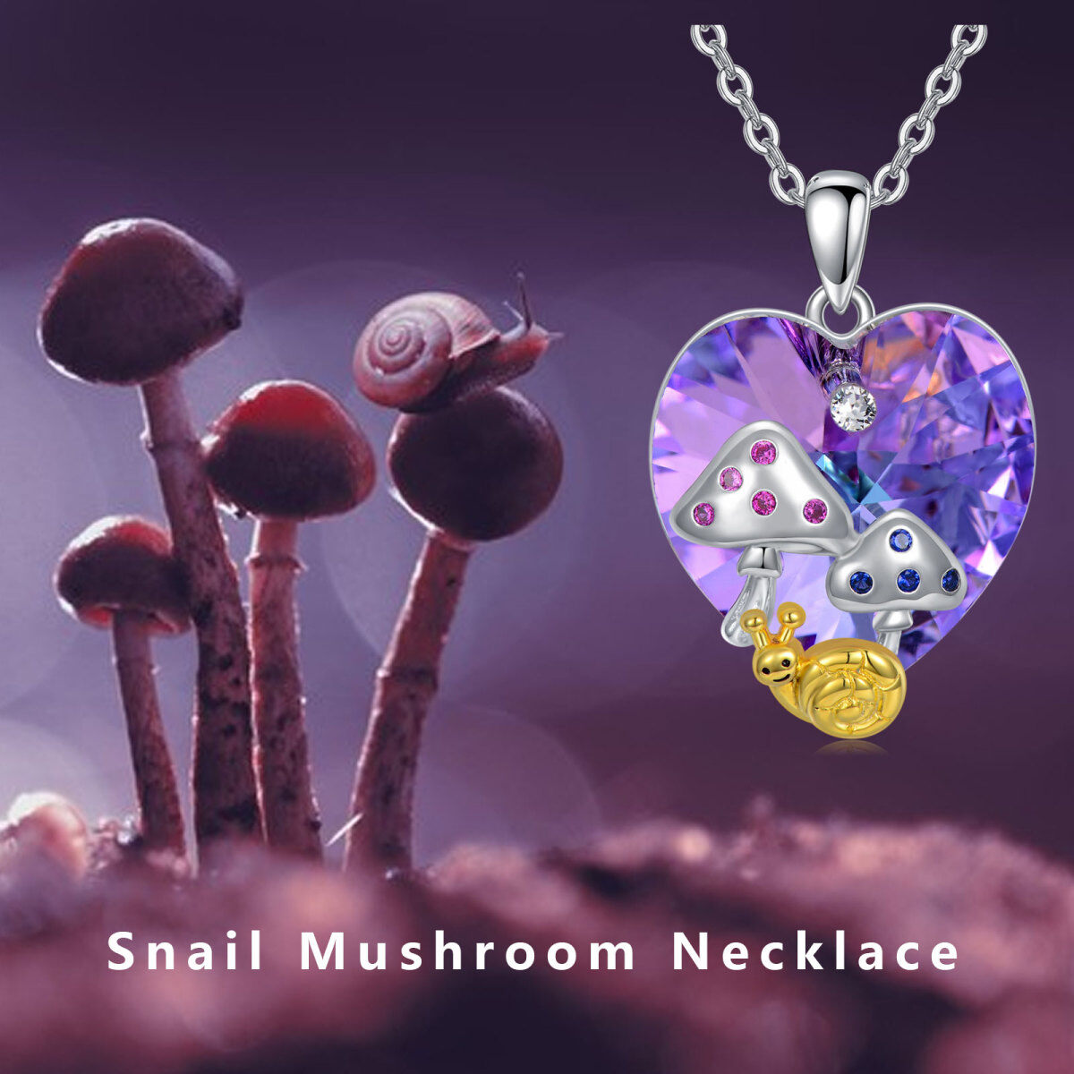 Collier pendentif champignon en cristal de coeur en argent sterling-7