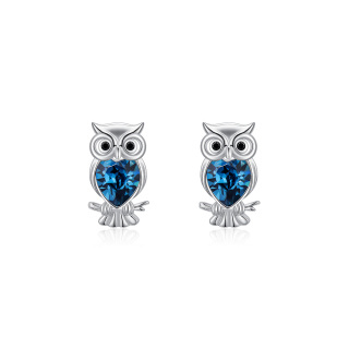 Sterling Silver Heart Crystal Owl Stud Earrings-34