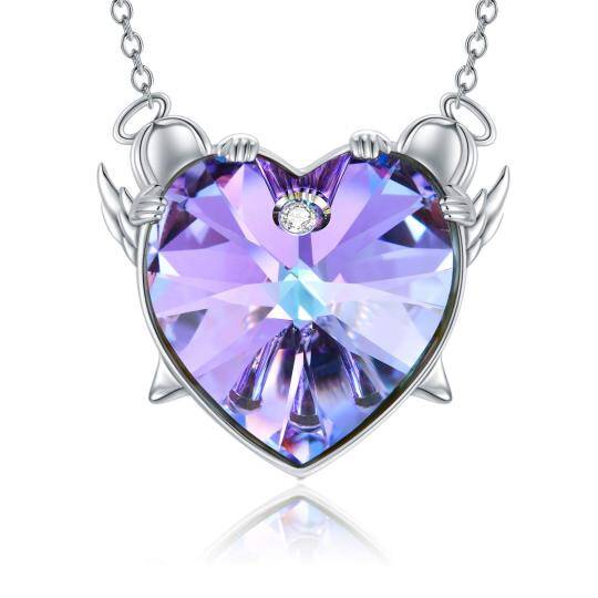 Sterling Silver Heart Heart Crystal Pendant Necklace