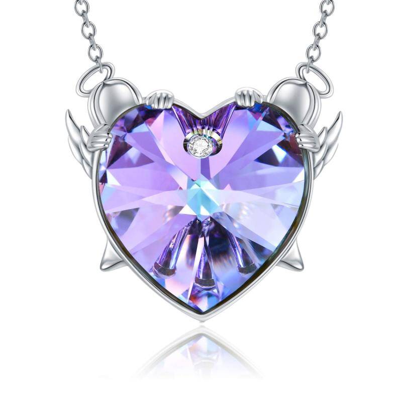 Sterling Silver Heart Crystal Pendant Necklace For Women-7