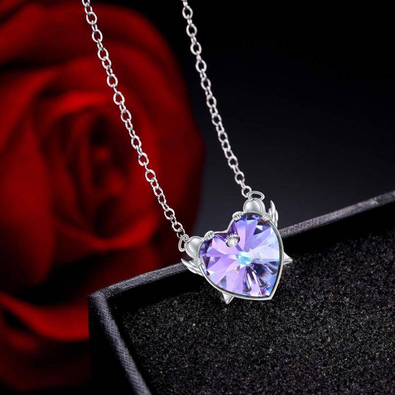 Sterling Silver Heart Crystal Pendant Necklace For Women-3