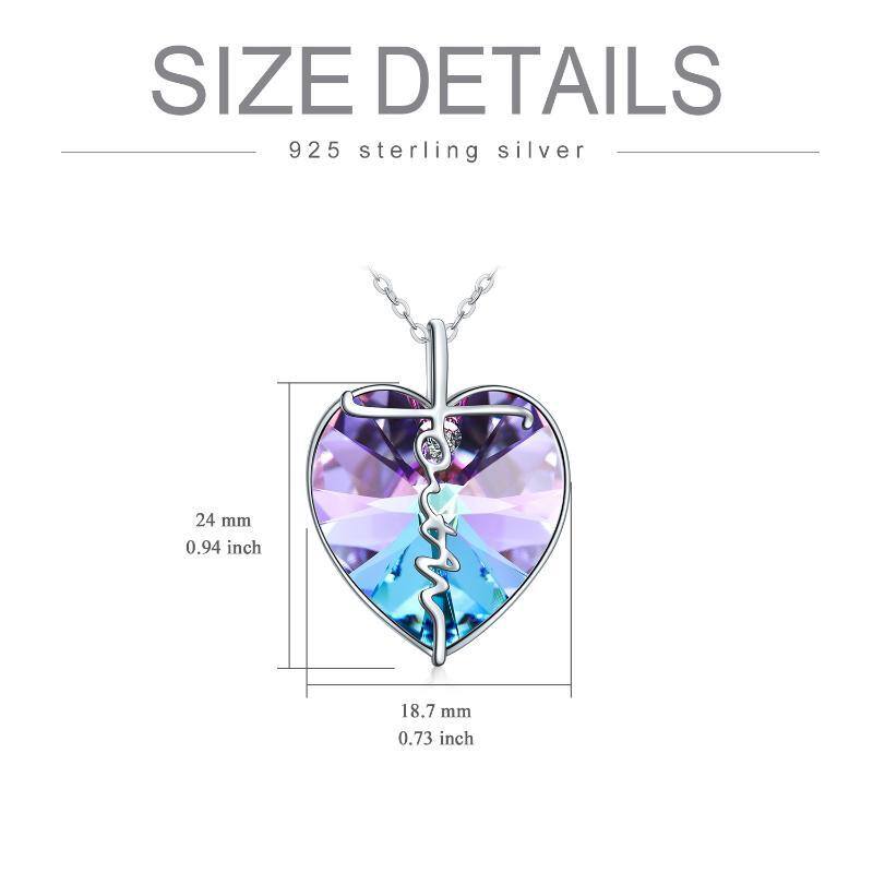 Sterling Silver Heart Crystal Pendant Necklace-5