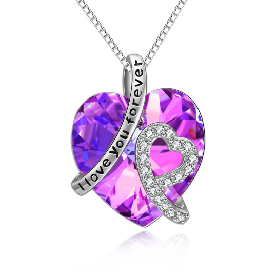 Sterling Silver Heart Crystal Pendant Necklace I Love You Forever For Women