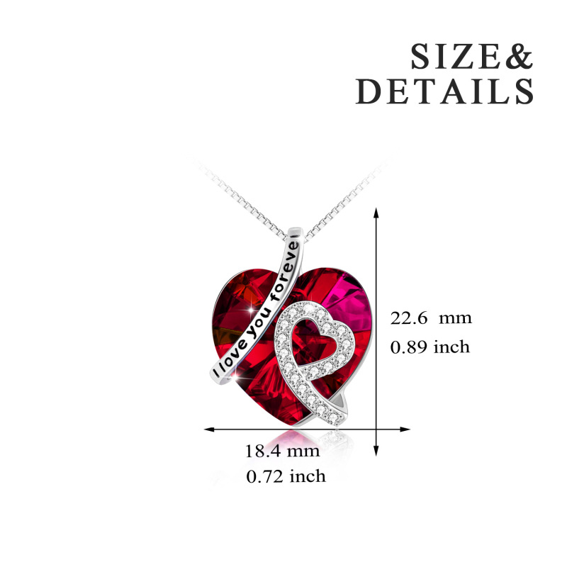 Sterling Zilveren Rode Hart Kristal Gegraveerde Doos Ketting voor Vrouwen-5