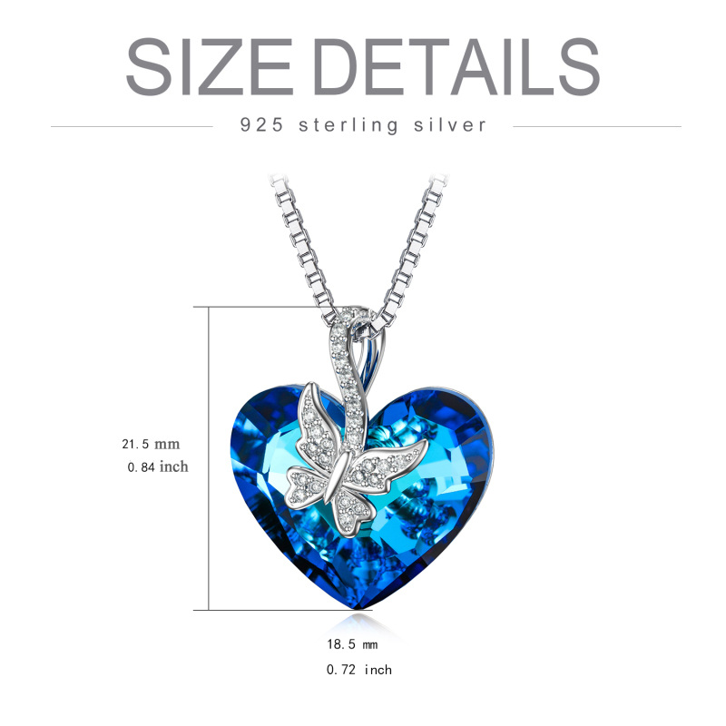 Sterling Silver Blue Heart Butterfly Crystal Pendant Necklace For Women-3