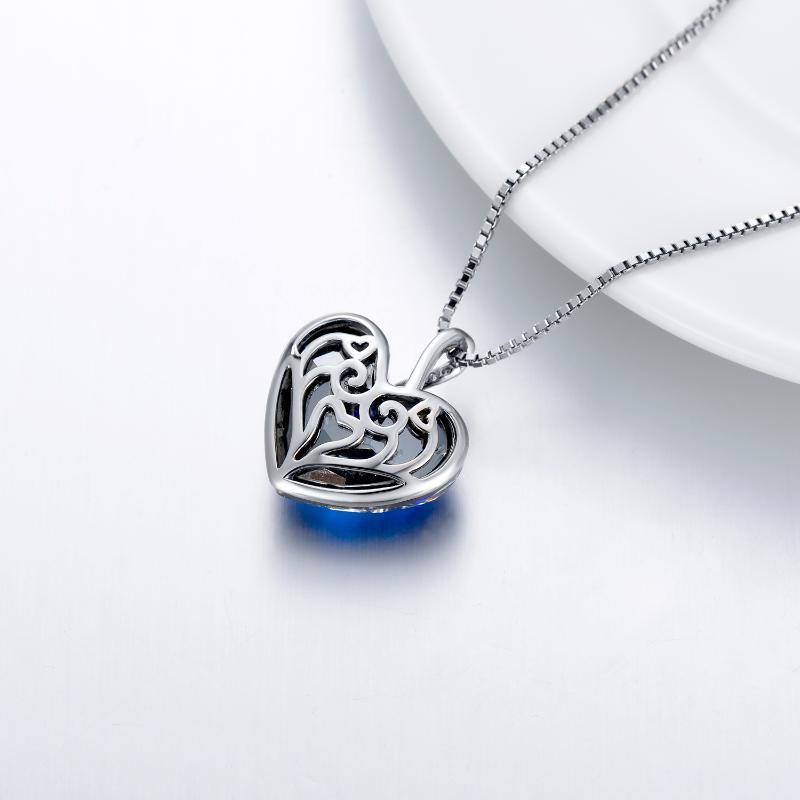 Collana da donna con pendente in cristallo a farfalla con cuore blu in argento sterling-5