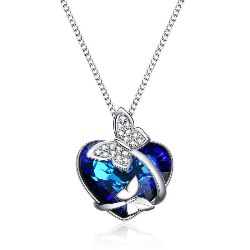 Collier pendentif en cristal de coeur en argent sterling-1