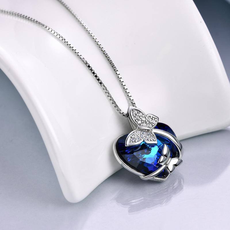 Sterling Silver Heart Crystal Pendant Necklace-3