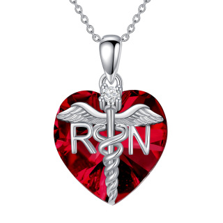 Sterling Silver Heart Crystal Pendant Necklace-3