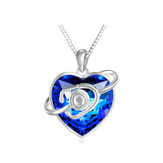 Sterling Silver Heart Crystal Pendant Necklace-12