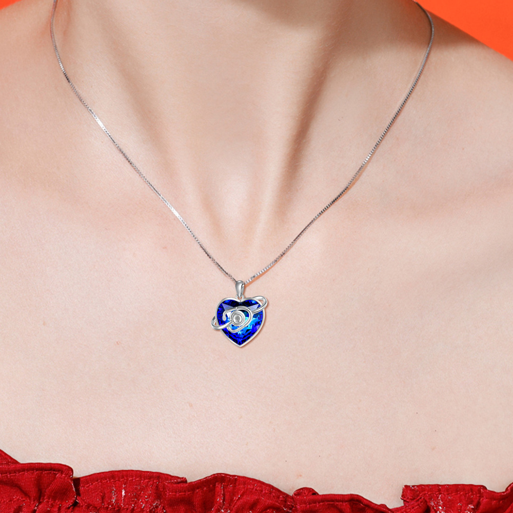 Collar con colgante de cristal en forma de corazón de plata de ley-2