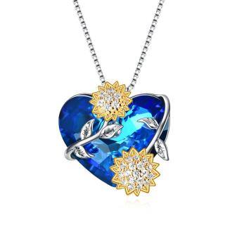 Sterling Silver Heart Crystal Pendant Necklace-18