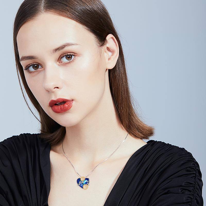 Sterling Silver Heart Crystal Pendant Necklace-2