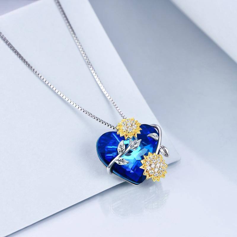 Sterling Silver Heart Crystal Pendant Necklace-3