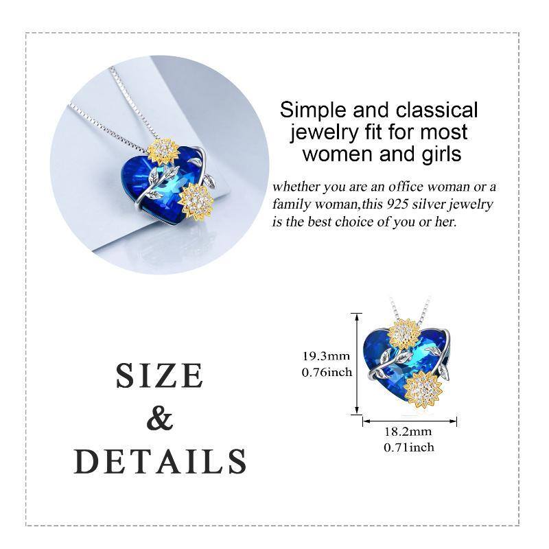 Collar con colgante de cristal en forma de corazón de plata de ley-5