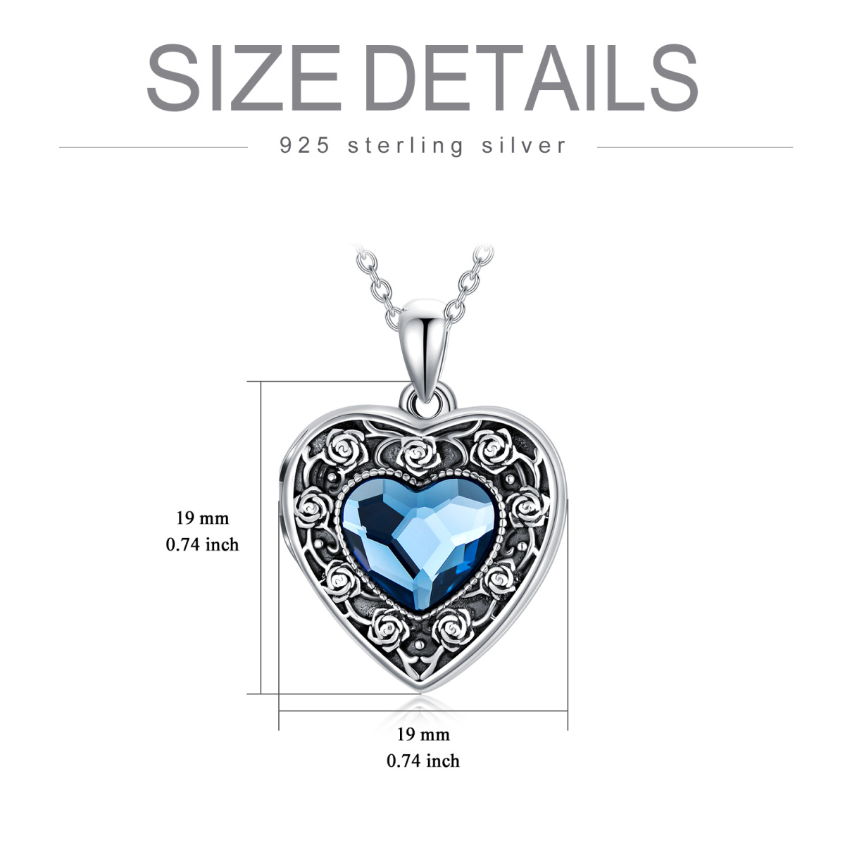 Sterling Silver Heart Crystal Rose With Heart Personalized Photo Locket Necklace With Engraved Word For Women-3