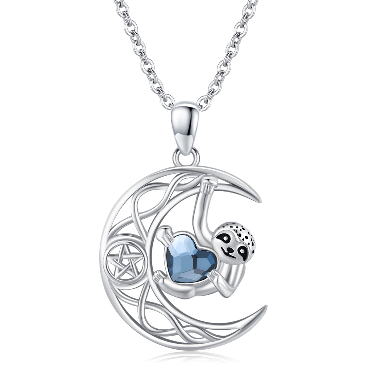 Collier pendentif paresseux en cristal de coeur en argent sterling-1