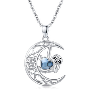 Sterling Silver Heart Crystal Sloth Pendant Necklace-5