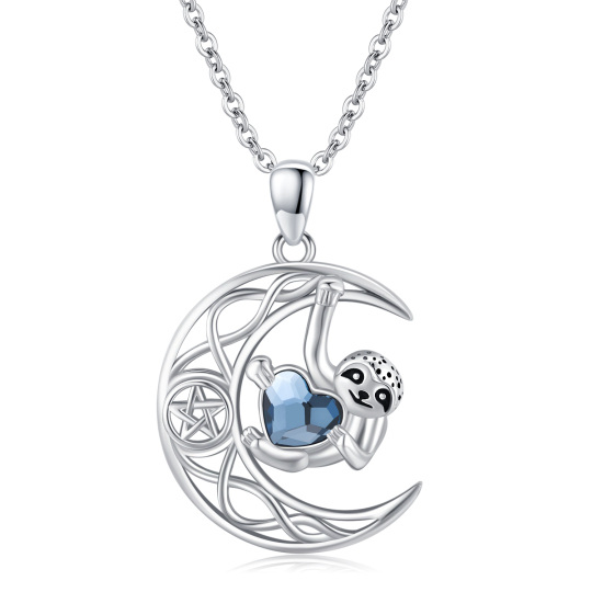 Collier pendentif paresseux en cristal de coeur en argent sterling